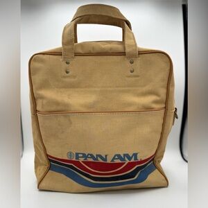 Vintage 70s PAN AM Tote Bag Carry-on Travel Canvas Tan (no shoulder strap)